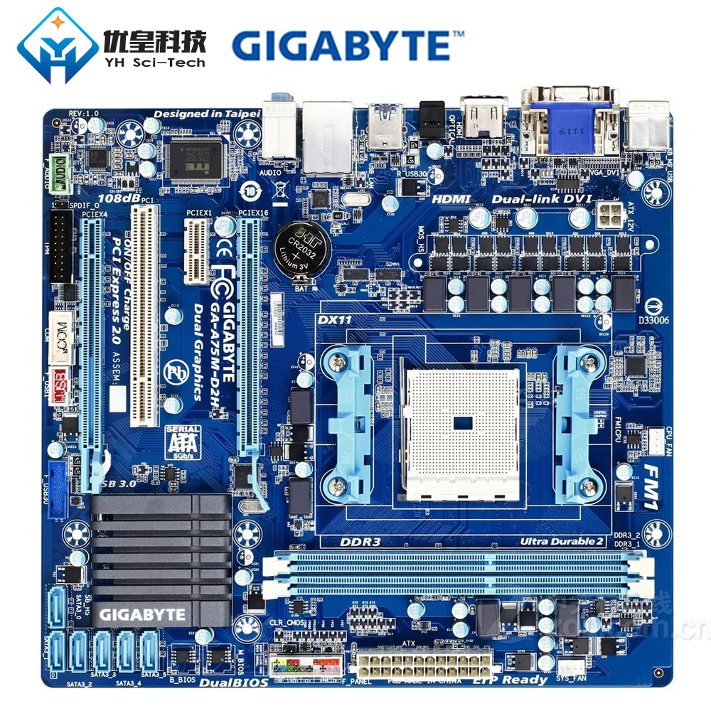 Gigabyte оригинальная настольная материнская плата AMD A75 разъем FM1 A E2 DDR3 32G SATA3 USB3.0 VGA DVI