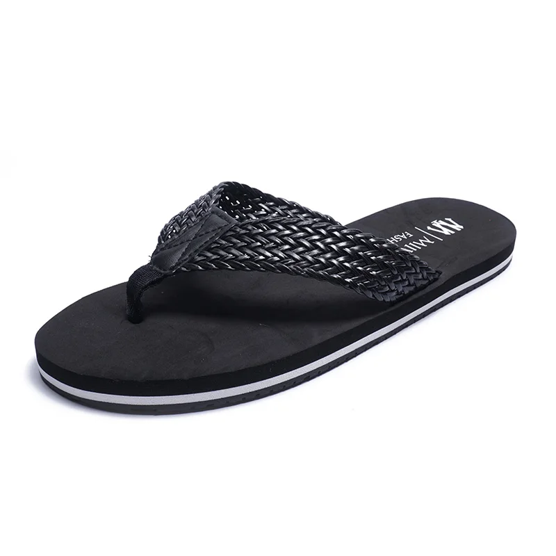 Новые летние мужские сандалии для отдыха; популярные Вязаные тапочки с зажимом; нескользящая пляжная обувь; повседневные крутые шлепанцы