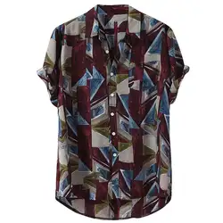 Мужская Гавайская Свободная рубашка, плюс размер 4XL, Открытая грудь, летняя футболка с карманом, круглая оторочка, принт, блузка, camiseta hombre