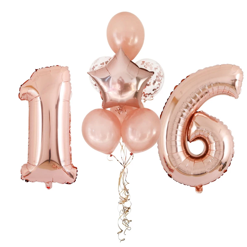 32 Inch Rose Gold number Foil balloons Birthday Decoration Star Balloons Anniversary Party Decor 12 Inch Confetti Latex Balloon