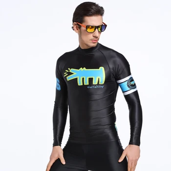 

2019 Long Sleeve Snorkeling Diving Tops Men Printed Wetsuit T-Shirts Hot Sun-Protection Lycra Swimwear Rash Guard Male Plus Size