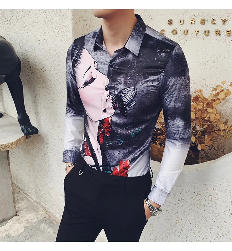 Осенняя мужская одежда Camisa Homem брендовые корейские модные рубашки с длинными рукавами и принтом для девочек мужские повседневные рубашки для работы M-3XL