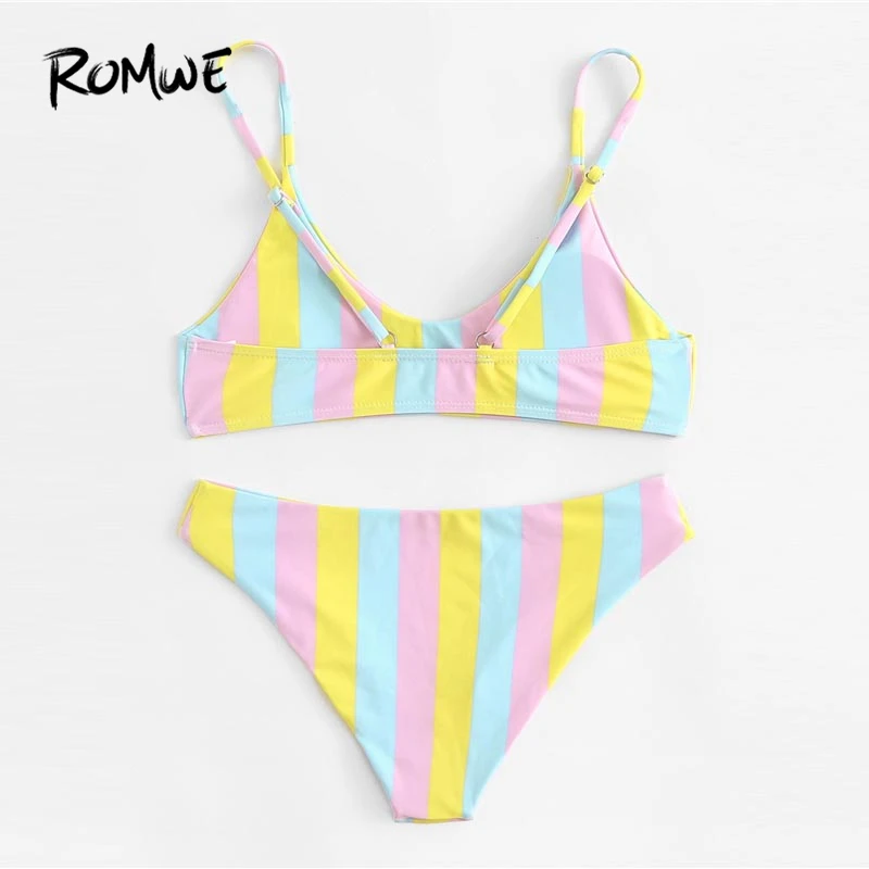 Romwe الرياضة متعدد الألوان مخطط السباحة مجموعة البكيني النساء مثير الشاطئ مثلث ملابس السباحة مع وسادة الصدر الإناث الصيف ملابس السباحة Romwe الرياضة متعدد الألوان مخطط السباحة مجموعة البكيني النساء مثير الشاطئ مثلث ملابس السباحة مع وسادة الصدر الإناث الصيف ملابس السباحة