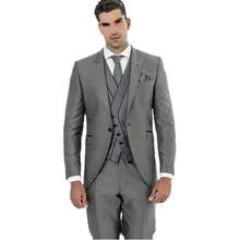 Изготовленный На Заказ Серый Свадебный костюм жениха Мужские вечерние смокинги из трех частей