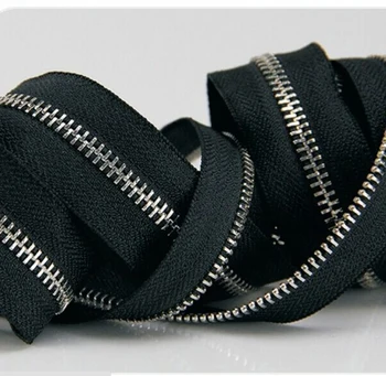 

#5 Zipper Black fabric cloth Silver teeth metal zipper open end for sewing 2M / lot zipper for clothes handbag shoes Garment
