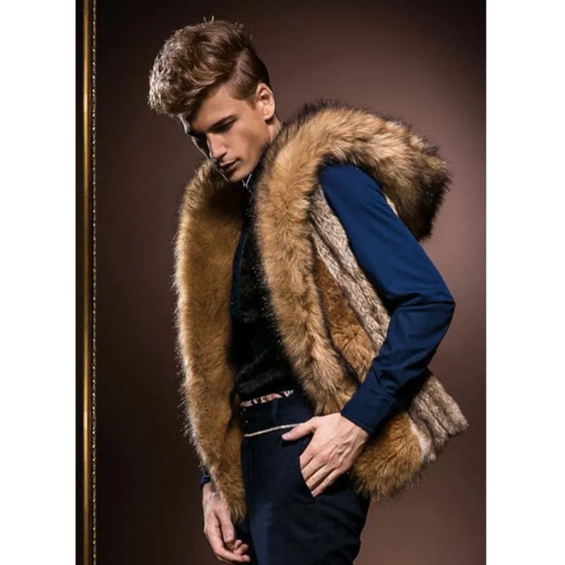 Модный зимний мужской меховой жилет с капюшоном, толстые меховые теплые жилеты без рукавов, верхняя одежда, куртки размера плюс S-3XL