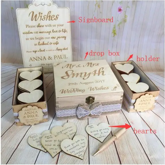 Personalised Wooden Rustic Alternative Heart Wish Box Wedding Guest Book