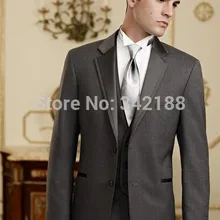 Смокинги для жениха на заказ/темно-серый Лучший мужской костюм с отворотом из атласа, Свадебный для шафера/мужской костюм/жениха(куртка+ брюки+ жилет