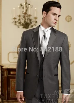 Skup Custom Made Groom Smokingi/węgiel Drzewny Szary Najlepszy Człowiek Garnitur Na Najwyższym Poziomie Satynowa Klapa ślub Groomsman/mężczyźni Garnitur/oblubieniec (kurtka + Spodnie + Kamizelka