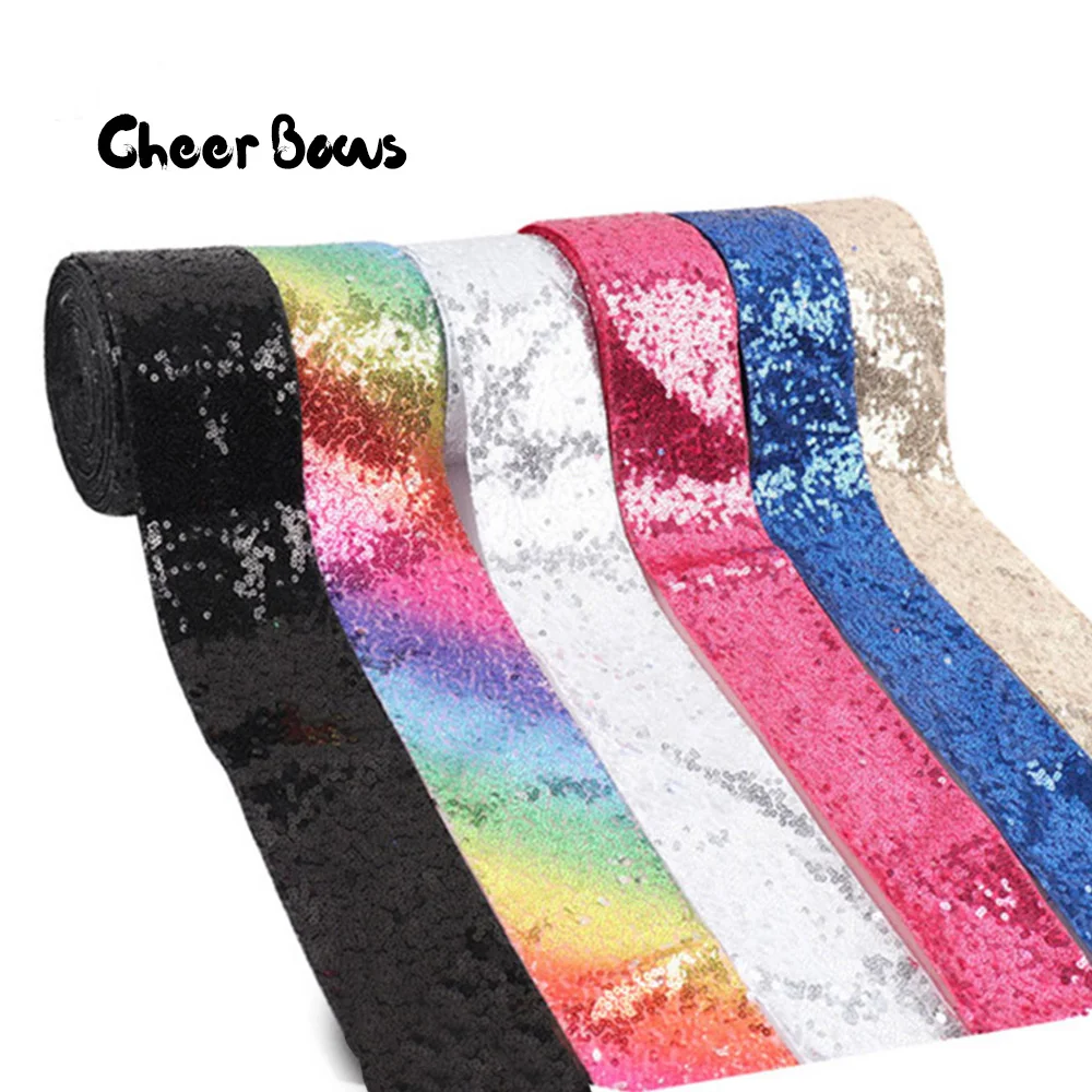 

Sequin Ribbon Handmade Colorful Ribbon DIY Hair Accessories 75mm Ribbon Headwear Materials Wedding Party Decoration 2 yards
