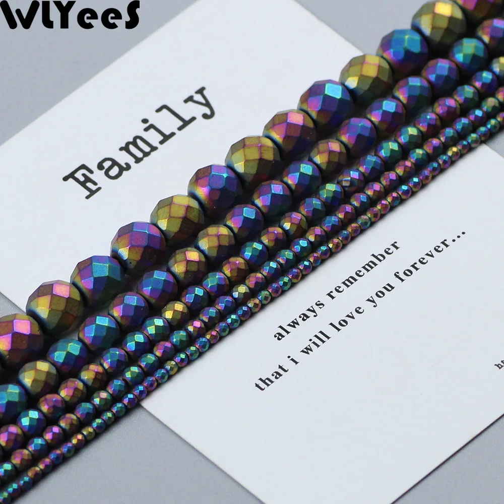 

WLYeeS Plating Multicolor Faceted Round Hematite Bead 2 4 6 8 10mm Ball Loose bead for Jewelry Bracelet Making DIY Accessories