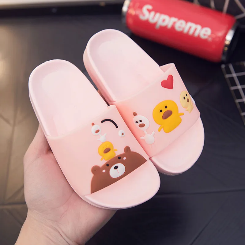 Summer Children Boys Girls Slippers Cartoon Bear Shoes Sandals Non-slip Jelly Home Slipper Children Antiskid Beach Shoes