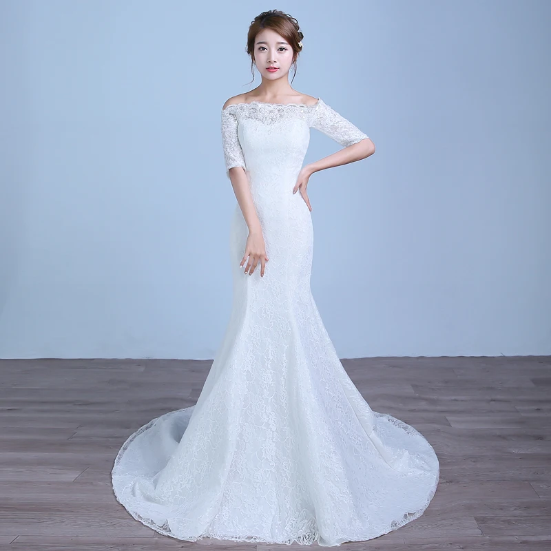 US $34.99 Lamya Lace Mermaid Wedding Dress Lace Gown Real Images Vintage Dresses Wedding Dresses Free Shipping Half Sleeves Sexy Plus Size