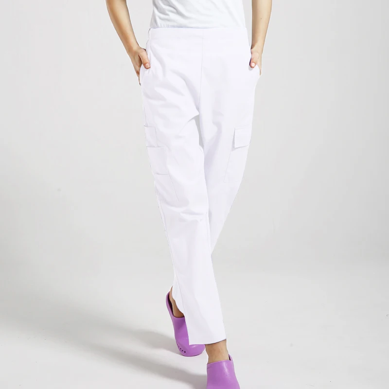 Женские и мужские брюки с шестью карманами, медицинская форма, доктор, рабочая одежда медсестры, хлопковые брюки - Цвет: white