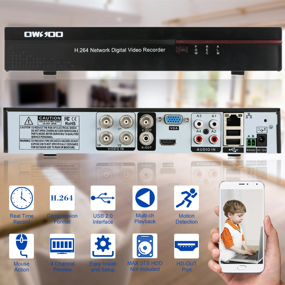 OWSOO 4CH H.264 CCTV DVR рекордер P2P iCloud 4 канала 960 H/D1 сетевой видеорегистратор 1920*1080 DVR безопасности цифровой видеорегистратор PTZ