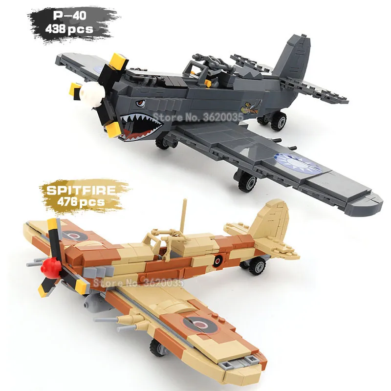 

Building Blocks Military ww2 Fighter P-40 Spitfire United States United Kingdom Legion Figures Weapons Gift Toy With Legoinglys