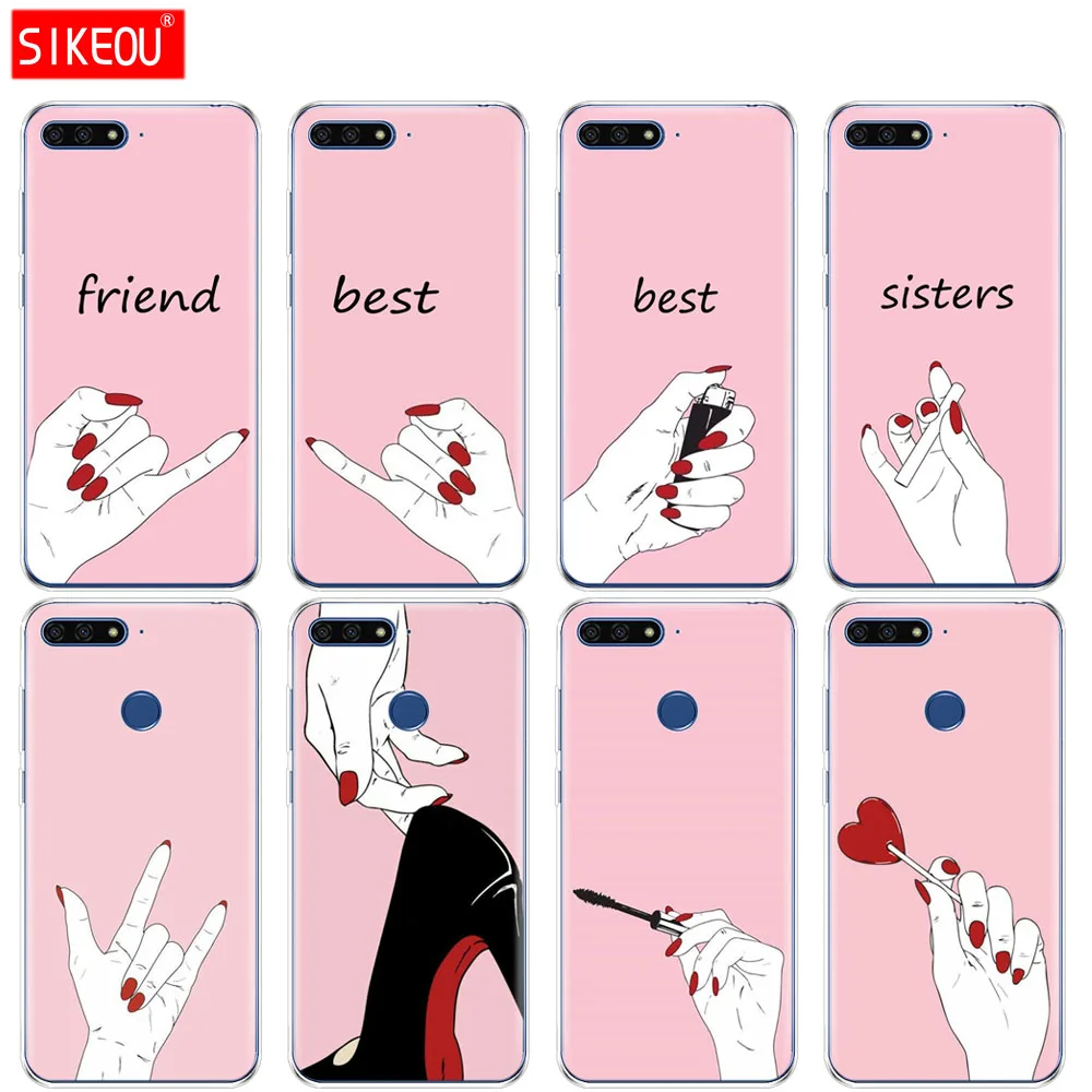 Custodia Protettiva In Silicone Per Huawei Honor 7A Pro 7C Y5 Y6 Y7 Y9 2017 2018 Prime Best Friend And Best Sister Pink