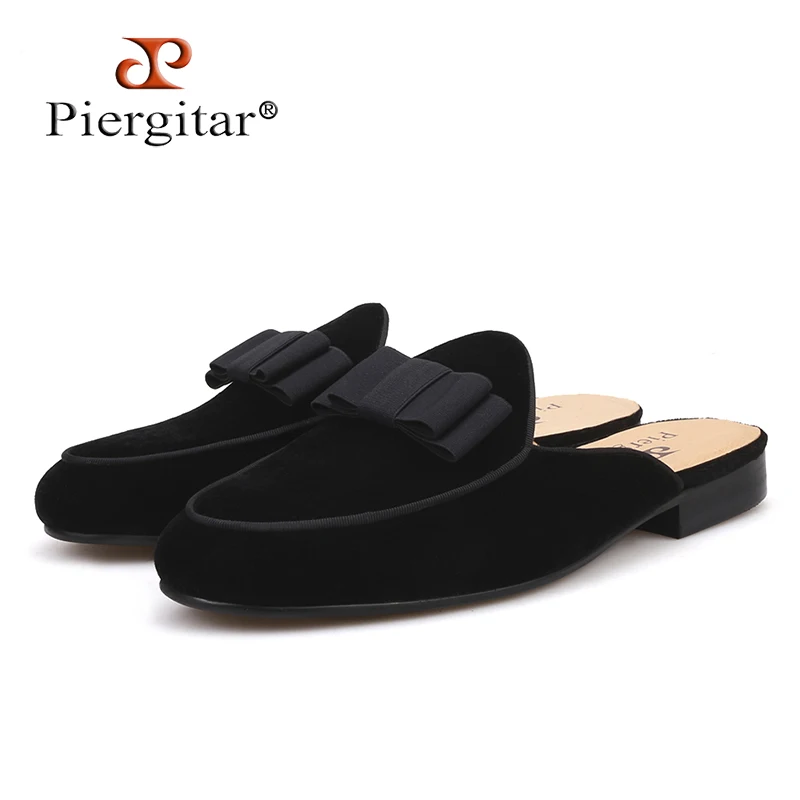 

Piergitar 2018 new designs Handmade Butterfly-knot men velvet slippers leather insole Fashion party half designs men shoes