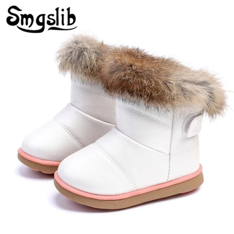 Children Girls Fur Boots Winter Thick Warm Plush Snow Boots 2018 Real