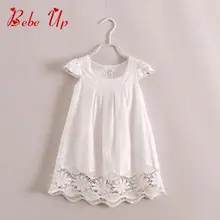 Enfant en bas âge Filles Robes D’été 2017 Enfants Coton Casual Robe Avec Dentelle Blanche Bébé Enfants Robe pour Fille Enfants Marque De Mode
