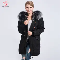 100% настоящая норковая шуба с подкладкой из натурального меха черное пальто зимние длинные куртки женские теплые парки с воротником из