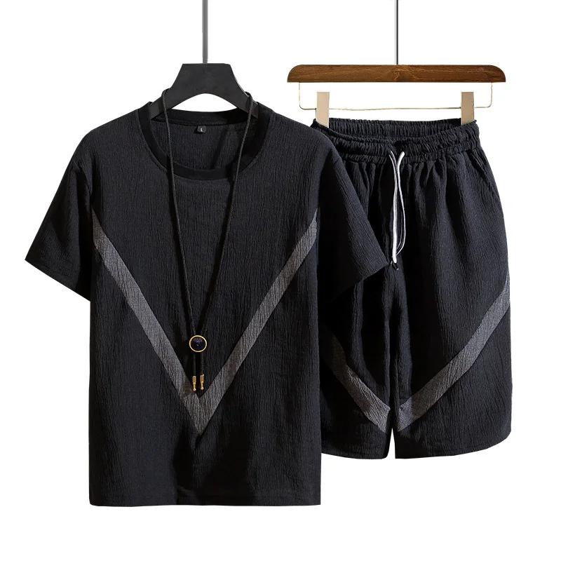 

New Fashion Short Sleeve Men Tee Shirt Set Mens T Shirt + Short Pants Men Summer Tracksuit Men Casual O neck Tee Shirts 2019