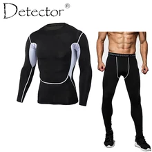 Detector Mens Bodybuilding Tight Long Sleeves Shirts Leggings Sport Suit Compression Shirt Pants Set Workout Fitness Sportswear