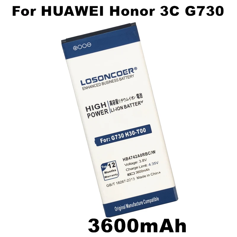 

LOSONCOER 3600mAh HB4742A0RBC For Huawei Honor 3C Battery G630 G730 G740 H30-T00 H30-T10 H30-U10 H30 Phone HB4742A0RBW