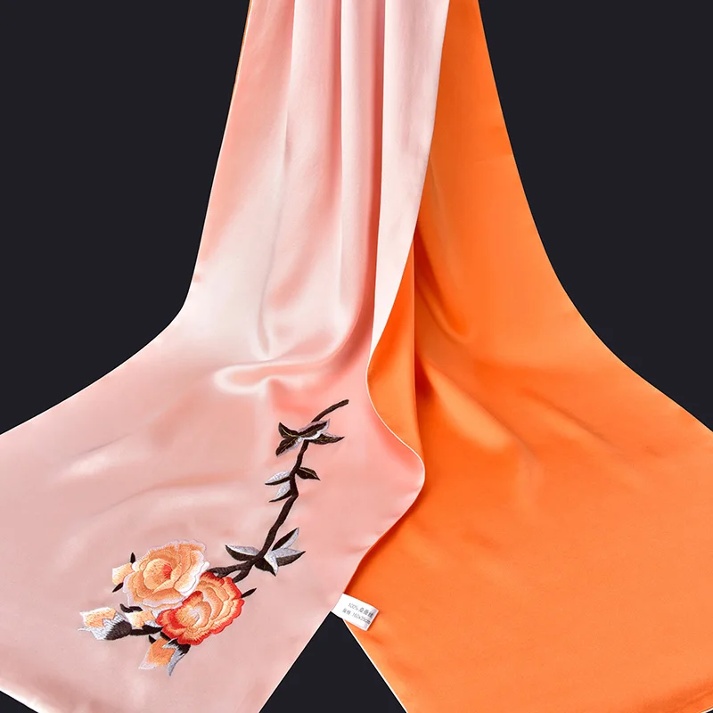 Ручная вышивка, настоящий Шелковый шарф для женщин, Цветочный натуральный шелковый шарф 16MU, чистый Шелковый шарф, шали и палантины - Цвет: COLOR 6