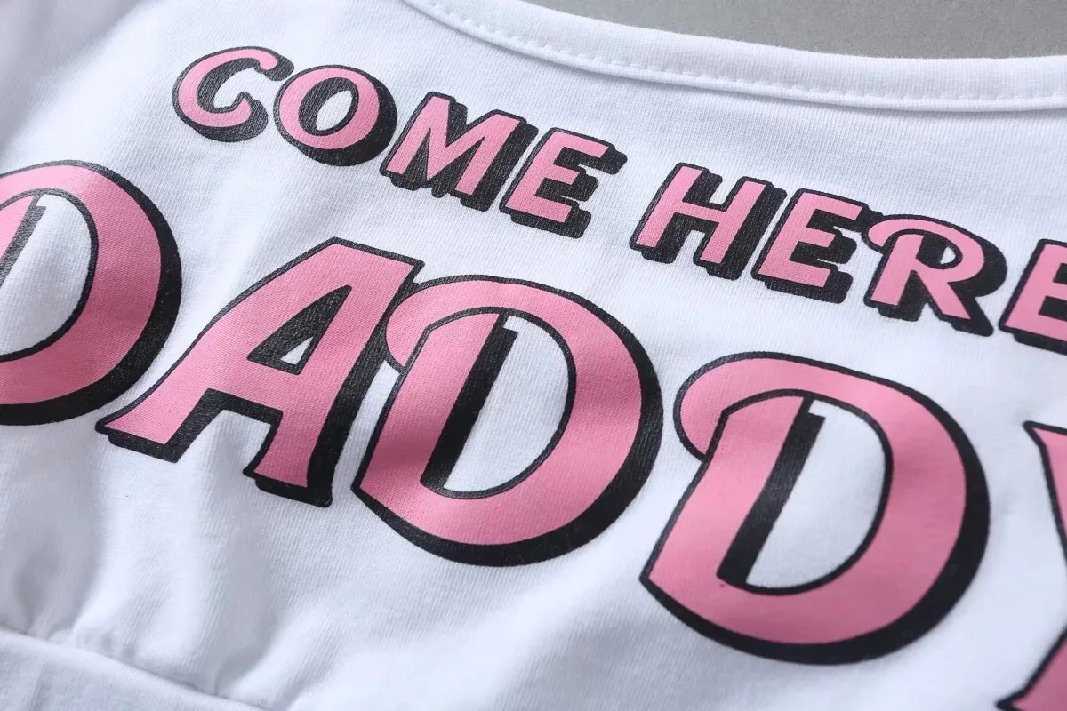 Two piece set New Fashion COME HERE DADDY Letter Print Tank Top Sexy Sleeveless Summer Harajuku Kawaii Cropped Feminino Bikini