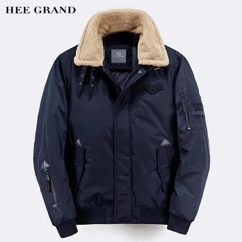 

HEE GRAND Men Stylish Parkas 2018 New Solid Color Pockets Decoration Lambswool Collar Autumn Winter Coat Size M-XXL MWM1659