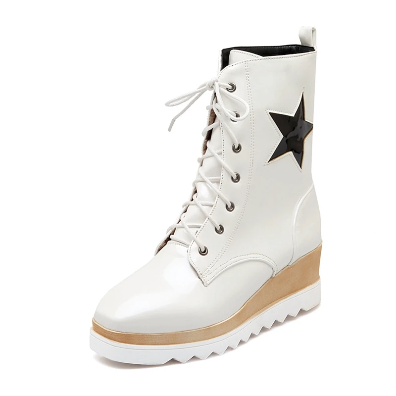 ENMAYLA 2018 Hot selling women fashion square toe wedges lace-up boots lady star ankle boots ZYL540 ENMAYLA 2018 Hot selling women fashion square toe wedges lace-up boots lady star ankle boots ZYL540