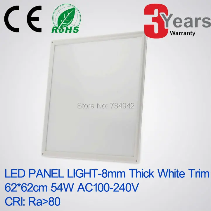 AC100-240V 8mm Thick 620x620(mm) 54W White Trim LED panel light High CRI>80 3Years Warranty Ceiling Mounting Type LED Panel Lamp