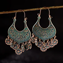 

Ethnic Retro Green Carved Copper Earrings Boucle D’oreille India Jhumka Jhumki Tassel Bronze Carved Earrings Tibetan Jewelry