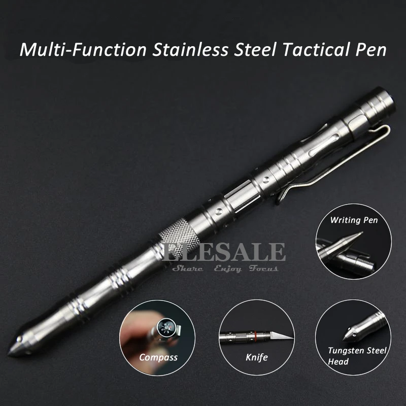 bilder für Hohe Qualität Edelstahl Tactical Pen EDC Werkzeug Selbstverteidigung Liefert Mit Messer Kompass Wolfram Stahl Kopf Glasbrecher bilder für Hohe Qualität Edelstahl Tactical Pen EDC Werkzeug Selbstverteidigung Liefert Mit Messer Kompass Wolfram Stahl Kopf Glasbrecher