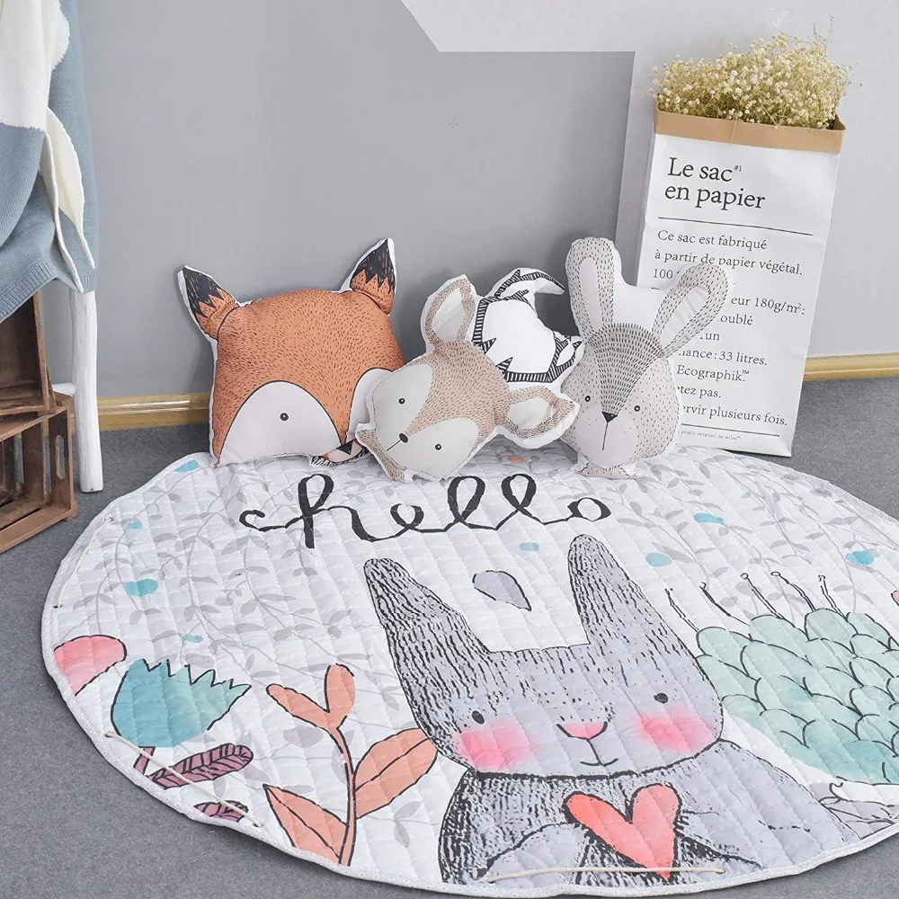 

Animal Pattern Round Padded Cotton Kids Baby Infant Play Crawling Activity Mat Floor Mat Nursery Playmat Rug