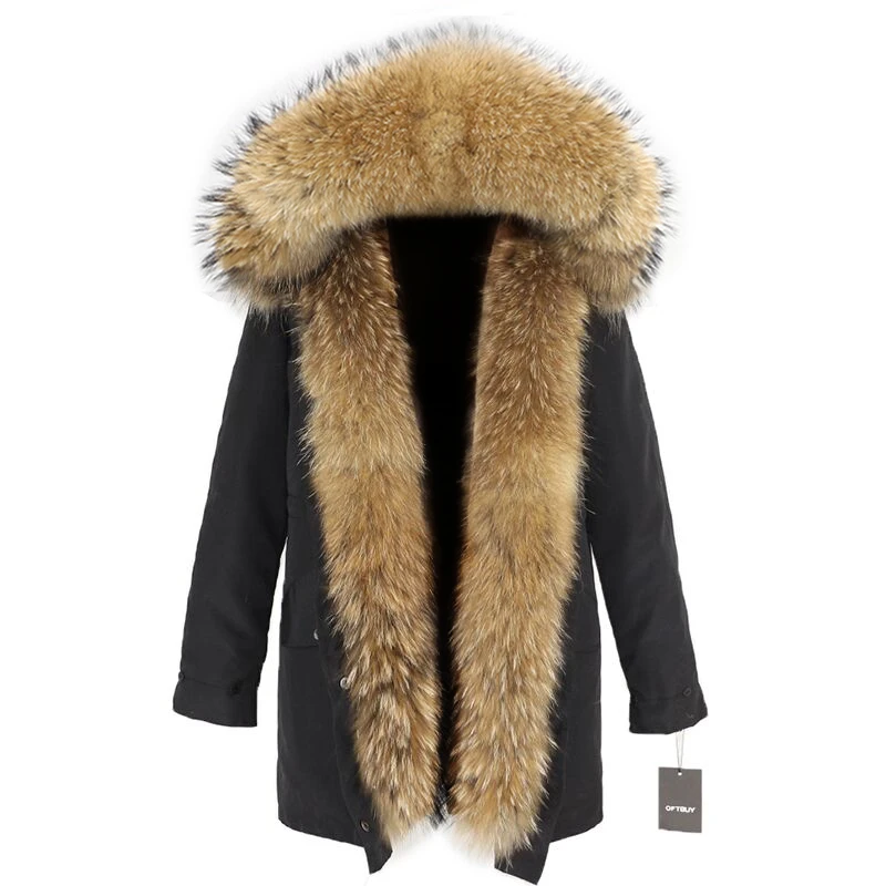 Зимняя женская куртка, водонепроницаемая длинная парка, пальто с натуральным мехом, большой натуральный мех енота, капюшон, уличная одежда, съемная верхняя одежда, Новинка