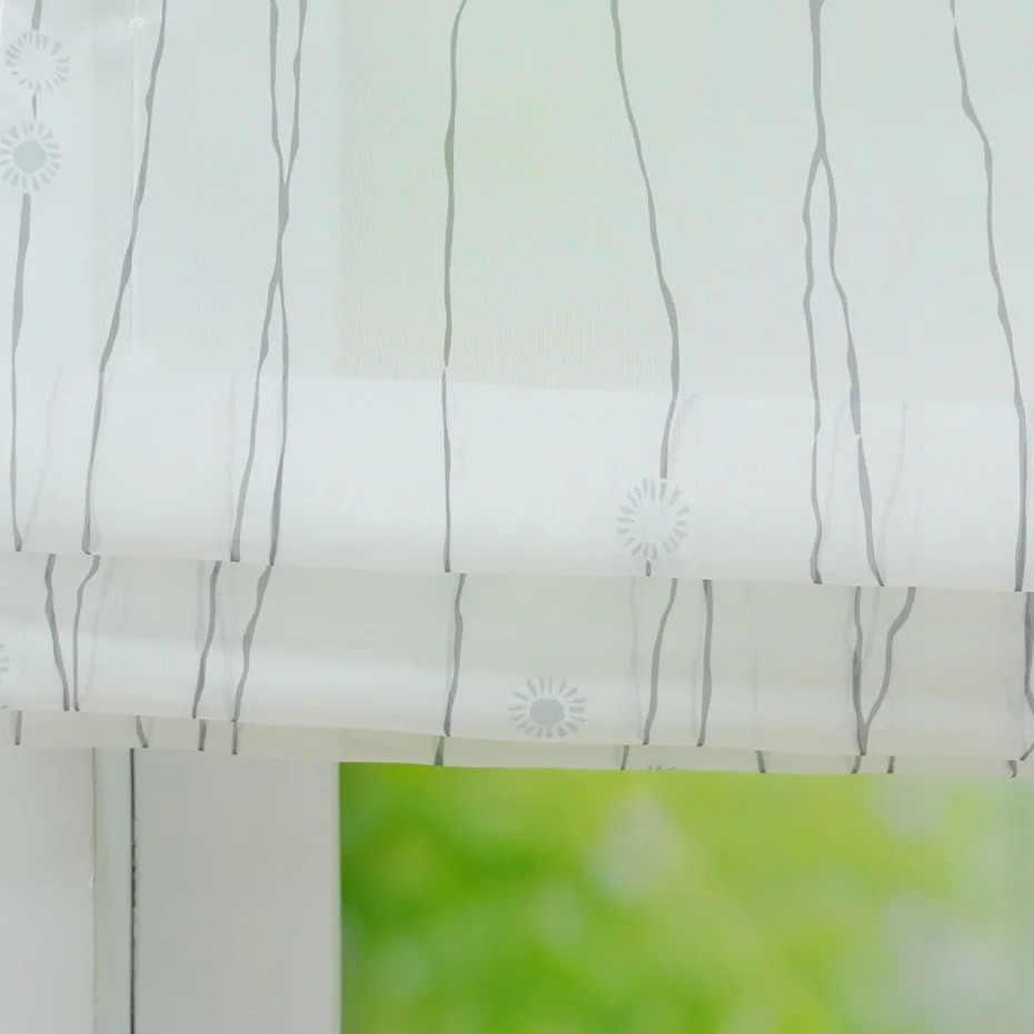 Римские шторы тюль полосатый с цветочным принтом Ширма из маркизета панель коснитесь Топ обработки окна декор для гостиная кухня