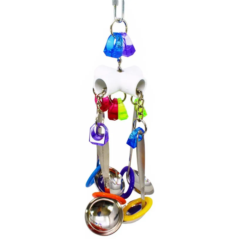 Bird Toys Swing Parrot Cage Spoon Bell Hanging Climb Pet Parrot Toys Cockatiel Parakeet Bird Bites Chew Toys Wholesale 40SP25  (3)