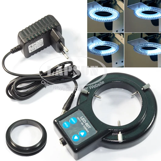 

60 LED Compact 4 Four-Zone Control Stereo Microscope LED Ring Light Lamp Illuminator Bulbs Box 110V-240V Adapter DIA 60mm