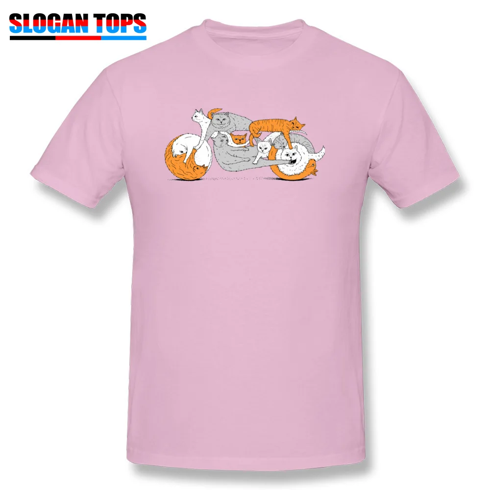 100% Cotton Men Short Sleeve Normal T-shirts Custom Tops Shirts Family Party O Neck Tshirts Drop Shipping Funny Biker Cat Cafe Racer Motorcycle Kitten pink