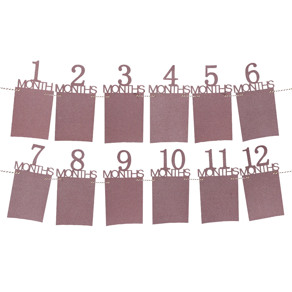 12 шт./лот для использования в домашних условиях 1-12 месяцы фоторамка золото/розовый номер баннеры нулевой день рождения День рождения цветочной гирляндой; реквизит для фотокамер; с капюшоном с изображением украшения - Цвет: number pink