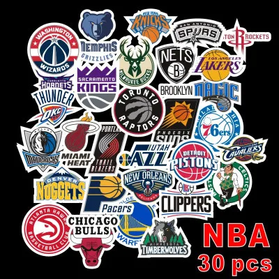 30 шт./партия, наклейки с логотипом NBA Club, водонепроницаемая наклейка на солнцезащитный экран для автомобильного ноутбука, багажник, скейтборд, гитара, наклейка с велосипедом на стену, автостайлинг