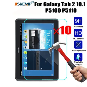 

XSKEMP 10Pcs/Lot Screen Protector Tempered Glass For Samsung Galaxy Tab 2 10.1 P5100 P5110 Ultra Thin Tablet PC Protective Film