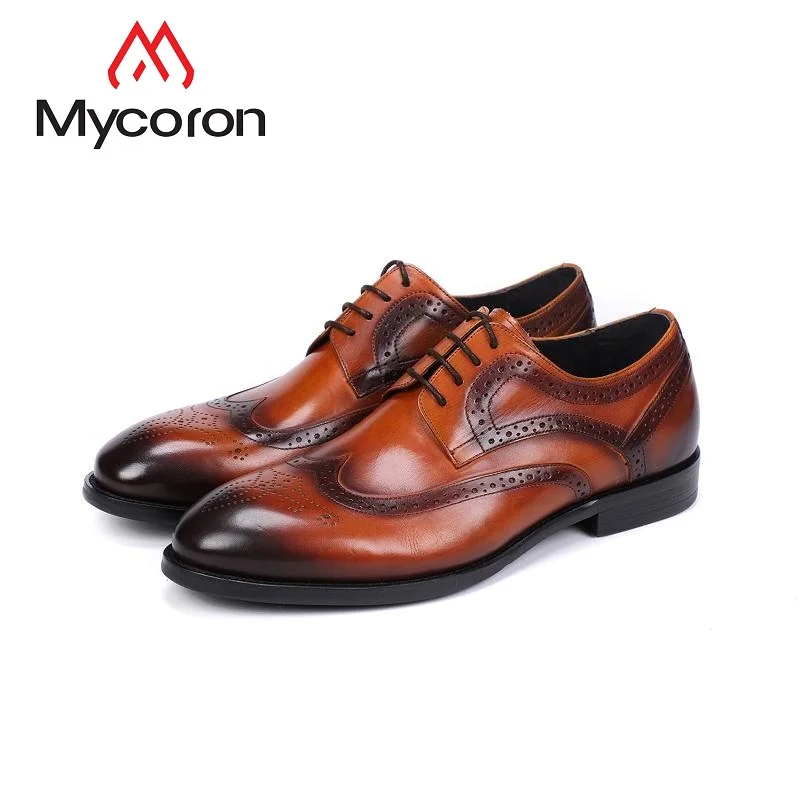 

MYCORON 2019 New Men Boots Casual Pointed Toe Wedding Dress Shoes Handmade Men Leather Oxford Shoes Chaussure Homme Cuir