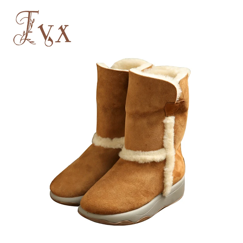 

Tayunxing genuine leather women handmade shoes slip-on snow boots mid-calf shearling wedges platform comfort warm winter SF001