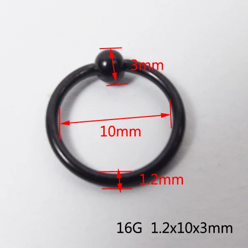 1 шт. черный большой размер из нержавеющей стали Пленительные кольца пирсинг для бровей серьги нос кольцо Закрытие ниппель пирсинг ювелирные изделия - Окраска металла: 16G 1.2x10x3mm