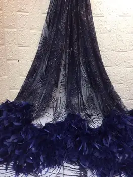 

2019 luxury feather lace, feather fabric DIY 3D sequin flower garment accessories material 5 yards YYZ008923
