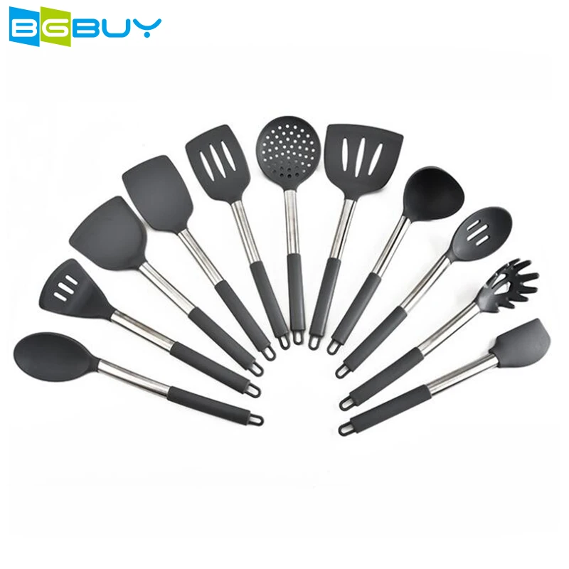 

1/11 Piece/set Cooking Tool Silicone Kitchen Utensil Set Non-stick Stainless Steel Handle Oil Spatula Set Kitchen Tools Set