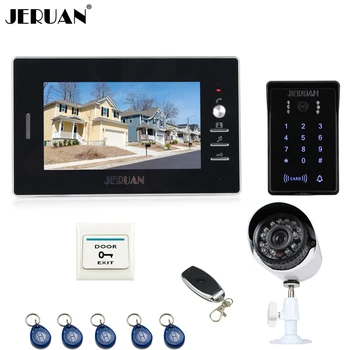 

JERUAN Home 7`` Video Door Phone Intercom System waterproof RFID touch Password keyboard Access IR Camera + 700TVL Analog Camera